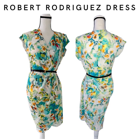 Robert Rodriguez Dresses & Skirts - Robert Rodriguez Dress Medium S Floral Print Faux Wrap Draped Cap Sleeves